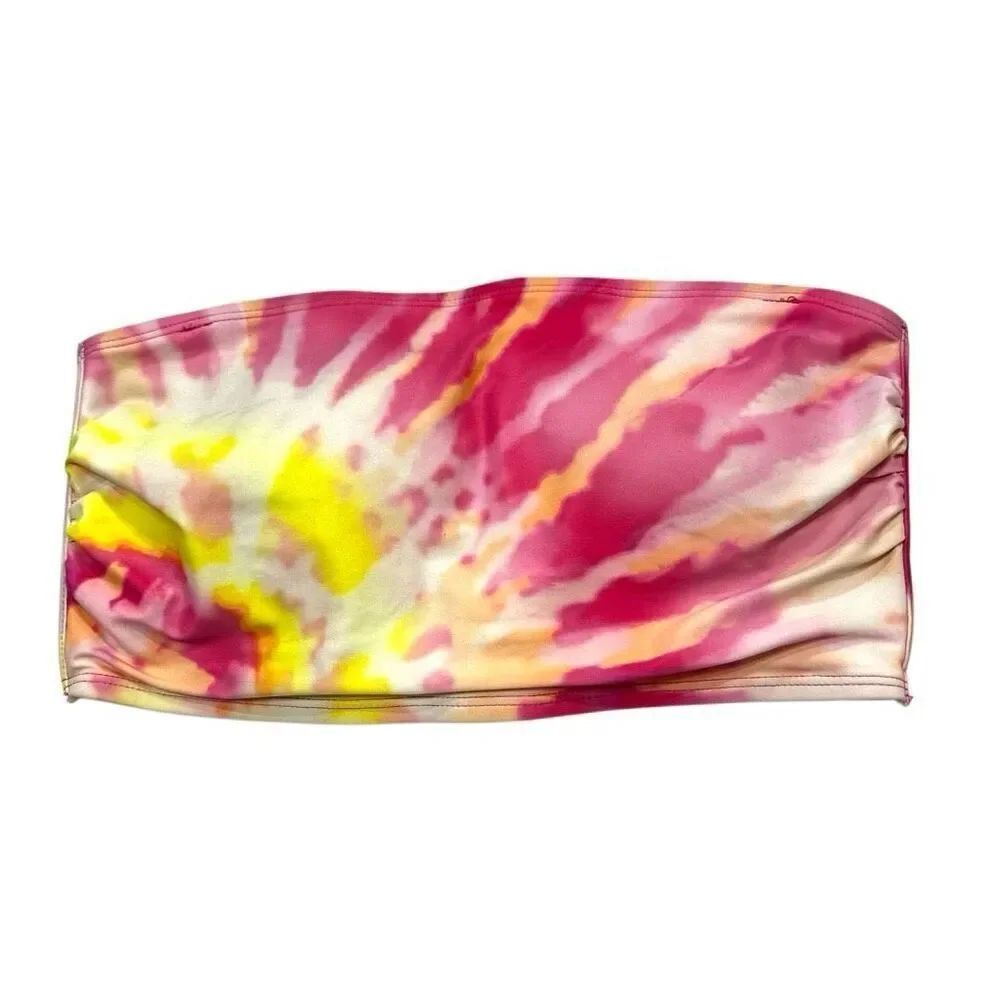 Xhilaration Tie Dye Stapless Lace-up Back Bandeau Crop Bikini Top Pink Large
